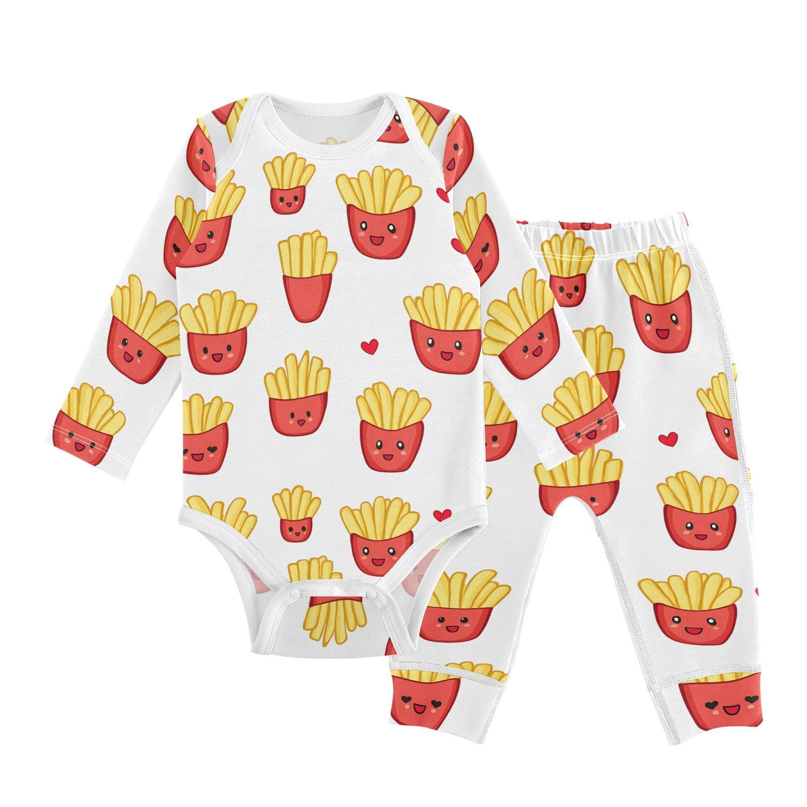 vvfelixl Baby Bodysuits Pants Sets Cute Love Heart Fries Long Sleeve Baby Onesie Clothes for Boys Girls 3-6M