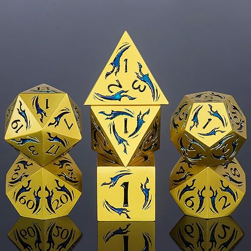 Miniatura 8 de DND - Juego de dados de metal, diseño de rayas metálicas con purpurina, juego de 7 dados poliédricos con caja de metal de regalo para juego de mesa