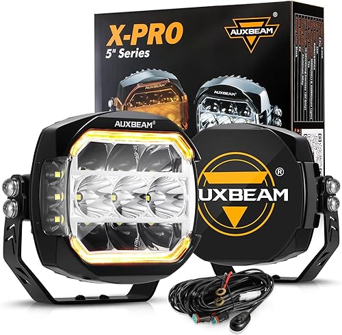 Auxbeam Luz LED ultra ancha de 270 con disparo de doble cara, 5 pulgadas, 174 W, ámbar DRL+luces antiniebla para todo terreno, focos de conducción