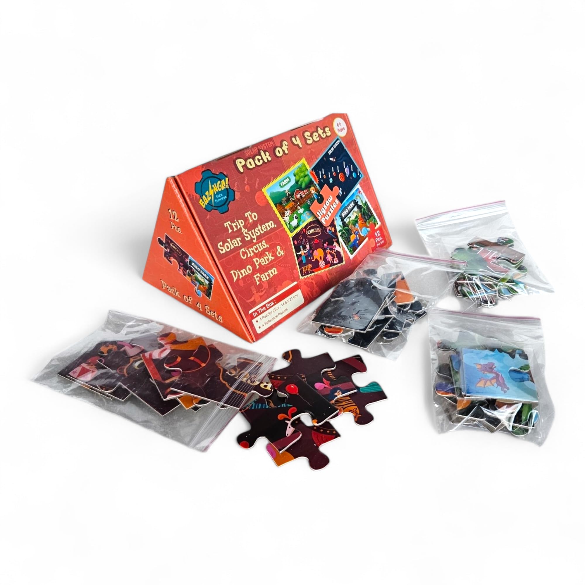 BAZINGA KID'S FUNVERSE Brain Teaser IQ Game Early Learner Educational Jigsaw Puzzles Set with Refrence Images (12 Piece Puzzle) 1