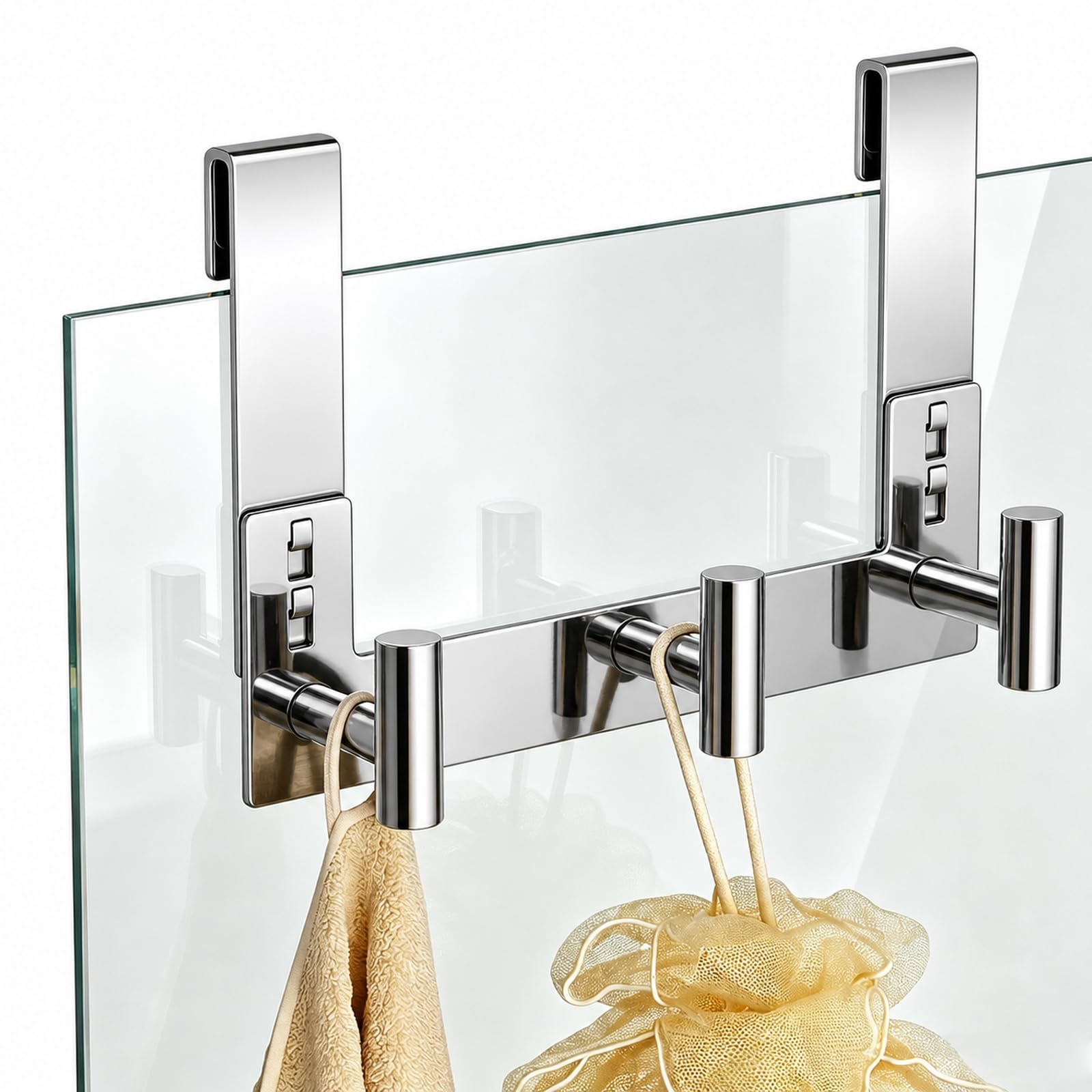 PMMASTO 3-Hook Shower Door Rack, Polished Silver, Fits 3/8-Inch Glass
