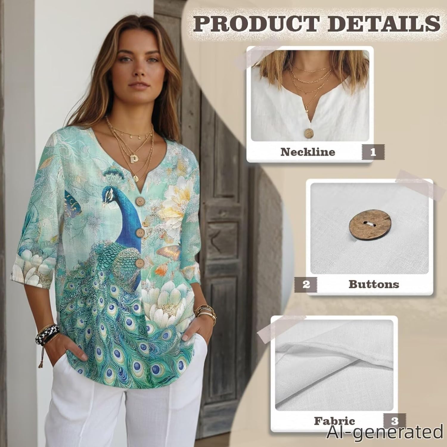 Ladies 3/4 Sleeve T Shirts V Neck Blouses Women Soft Loose Fit Tops for Office Travel Casual Wear Size S-4XL