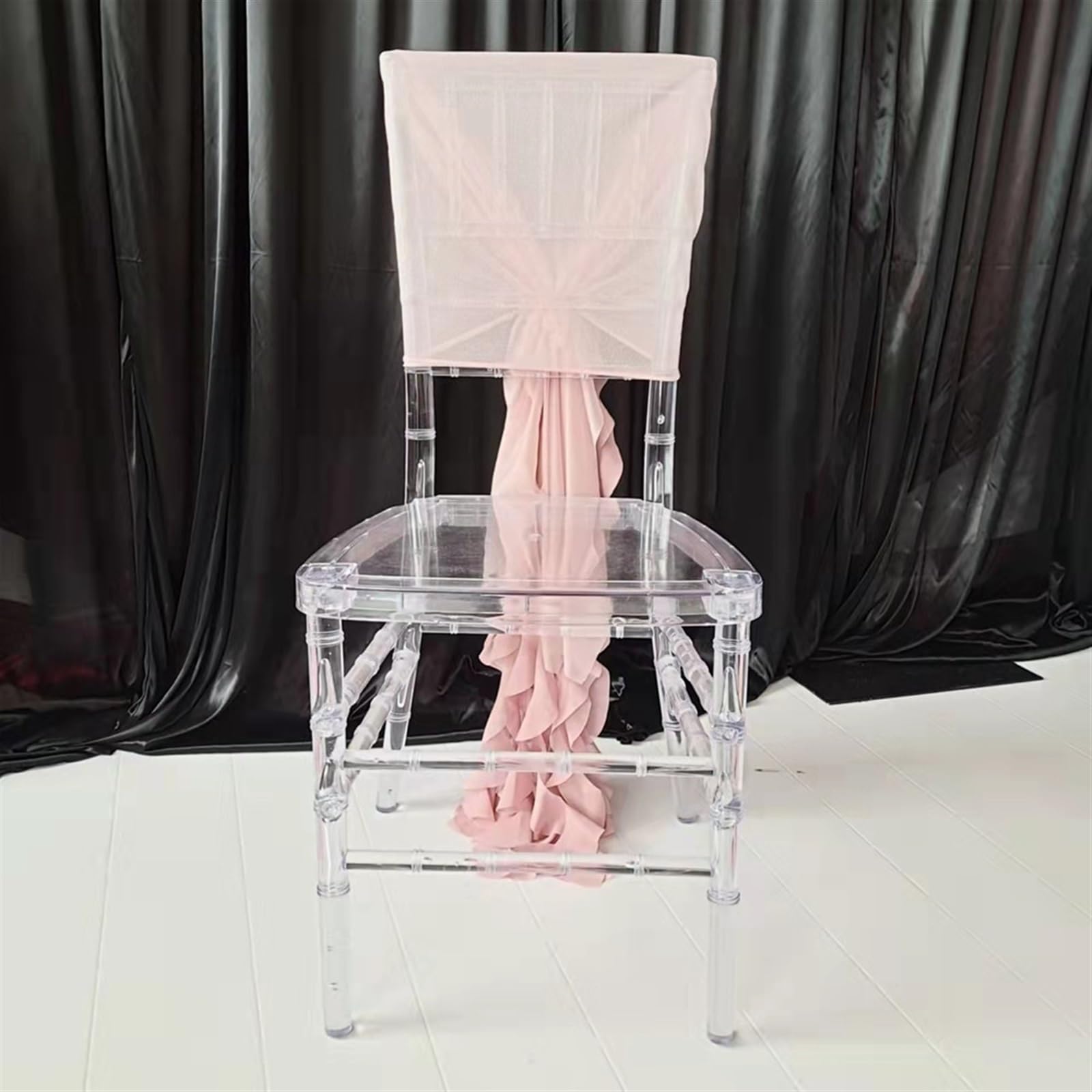 Netzhaube und Chiffon-Rüschen-Stuhlkappe, Schärpe, Blush Pink, Weiß, Blau, Hochzeits-Party-Dekoration, 12 Stück (Blush Pink 105 Stück)