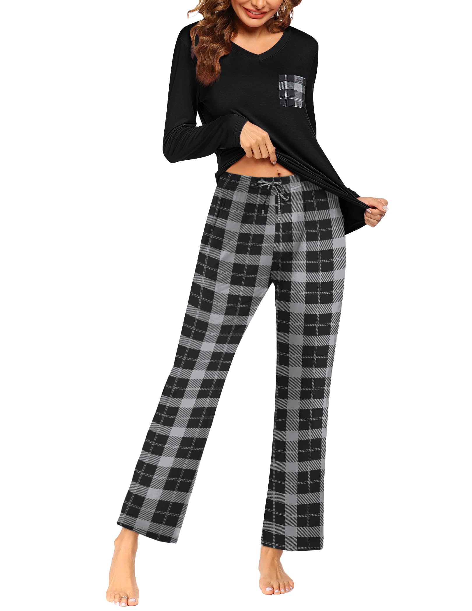 Ekouaer 2 Pack Women's Pajama Set Long Sleeve Top With Jogger Pants