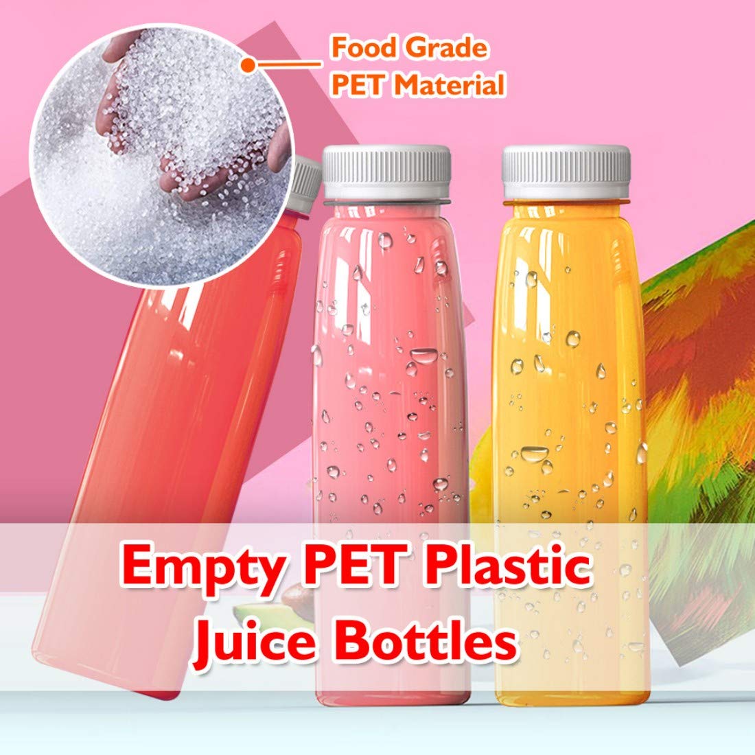 36 Pack 12 OZ Plastic Juice Bottles with Caps, Large Diameter Disposable Plastic Bottles Bulk with White Tamper Evident Lids for Juicing, Smoothie, Protein Drinks and Other Beverage (12 OZ, White)