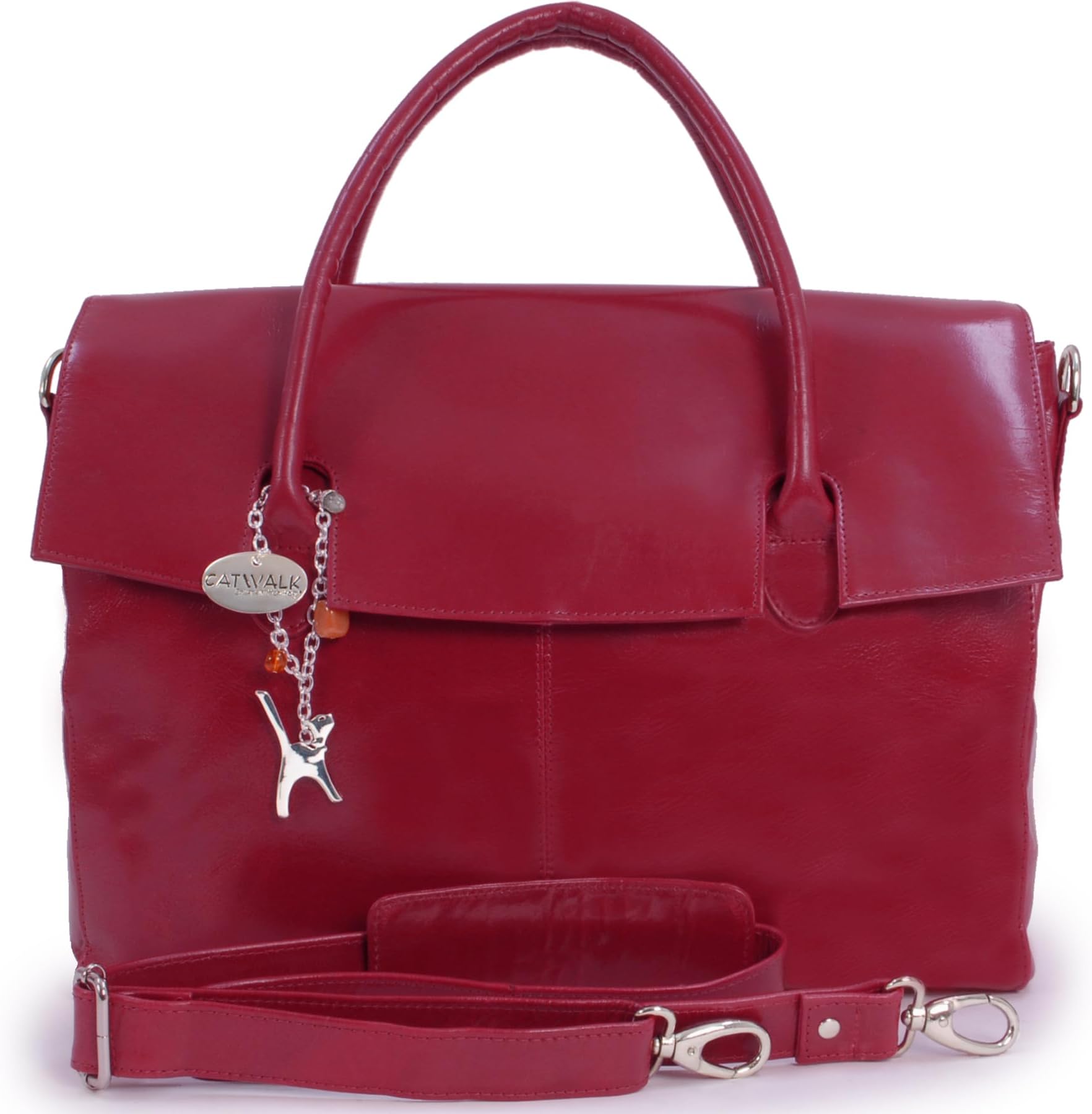 – Catwalk Collection Handbags - Women's Leather 17 Inch Padded Laptop Bag - Ladies Large Briefcase Work Bag - With Cross Body Strap - Helena - Red