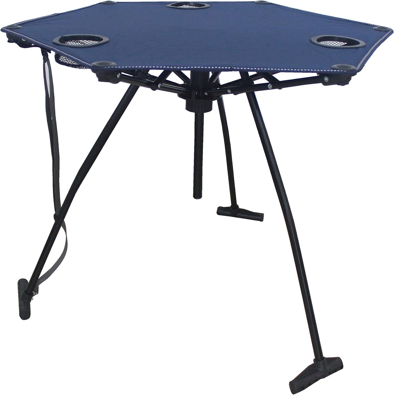 Zenithen High Tension Folding Fabric Table with Cup Holders, Dark Blue (Pack of 1) - Portable Outdoor Table with Steel Frame, Cup Holders & Carry Strap