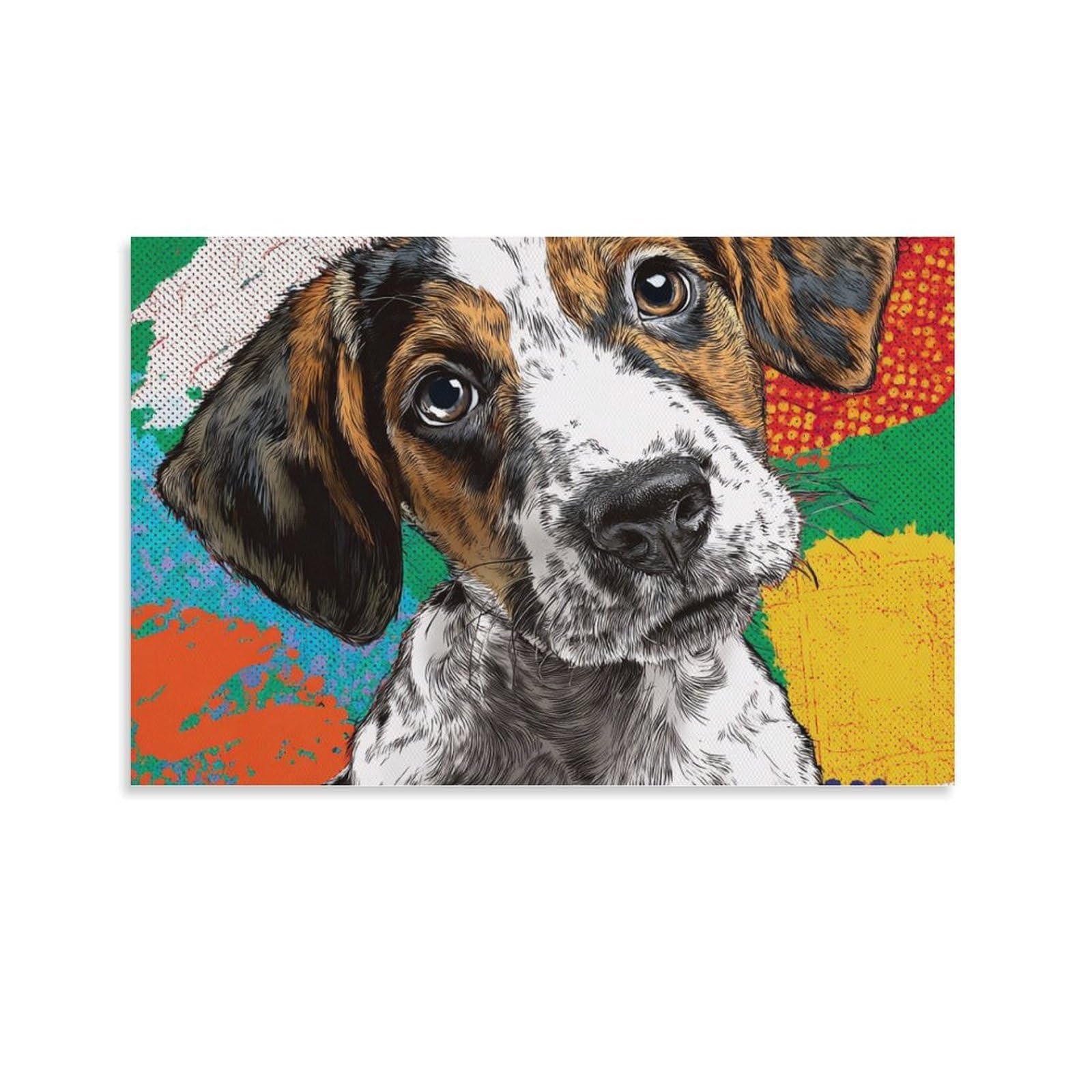 CPLVKWRQJ Dog Individual Colorful Beagle Dog Portrait Canvas Print - Bedroom Canvas Painting Easy to Clean Statement Piece Decor 24x36inch(60x90cm)