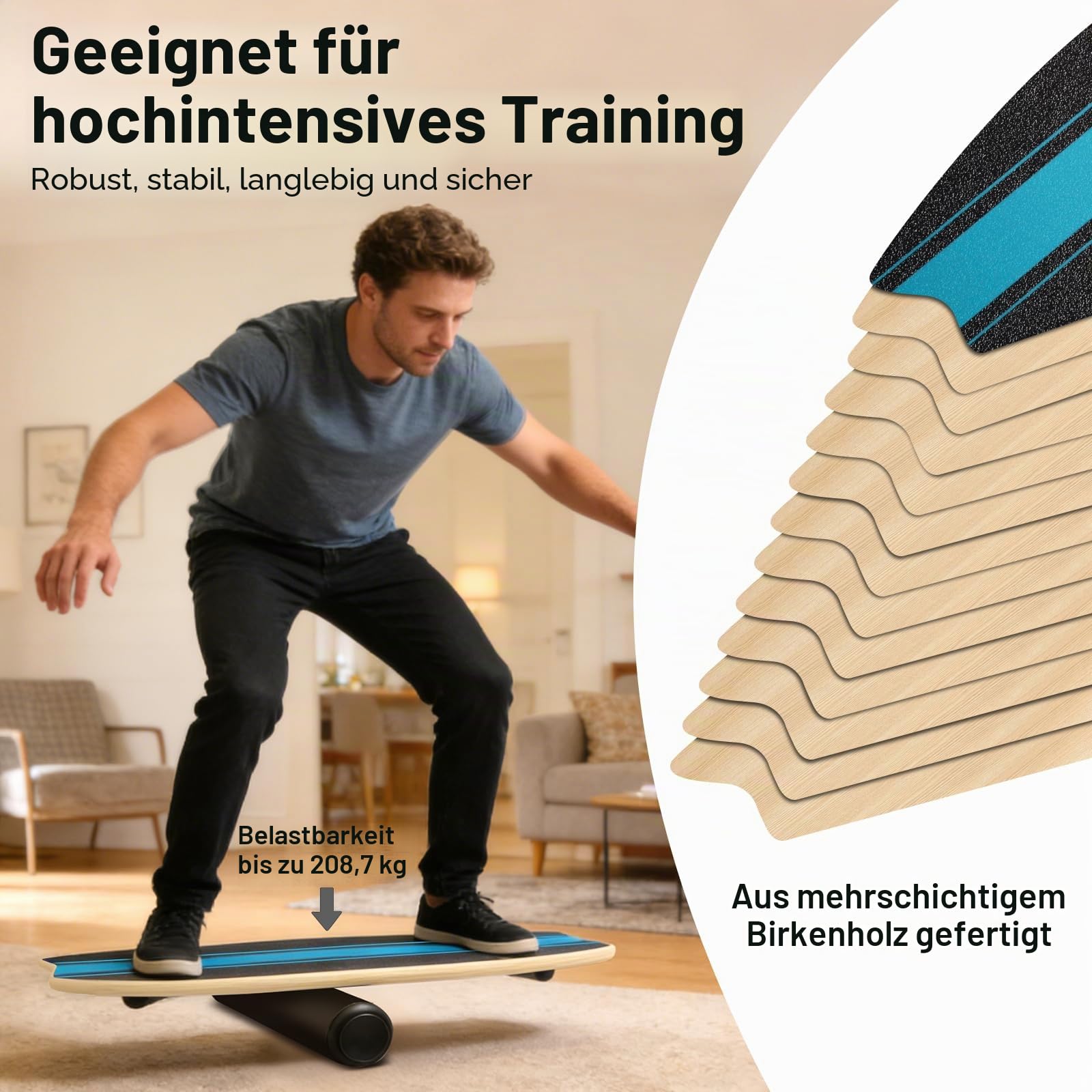 Diesisa Balance Board Erwachsene: 7-in-1 Balance boards Wackelbrett - Holz Balance Board Set Mit Rolle & Balance Ball - Gleichgewichtstrainer Für Surf-Training, Fitness, Reha & Koordination