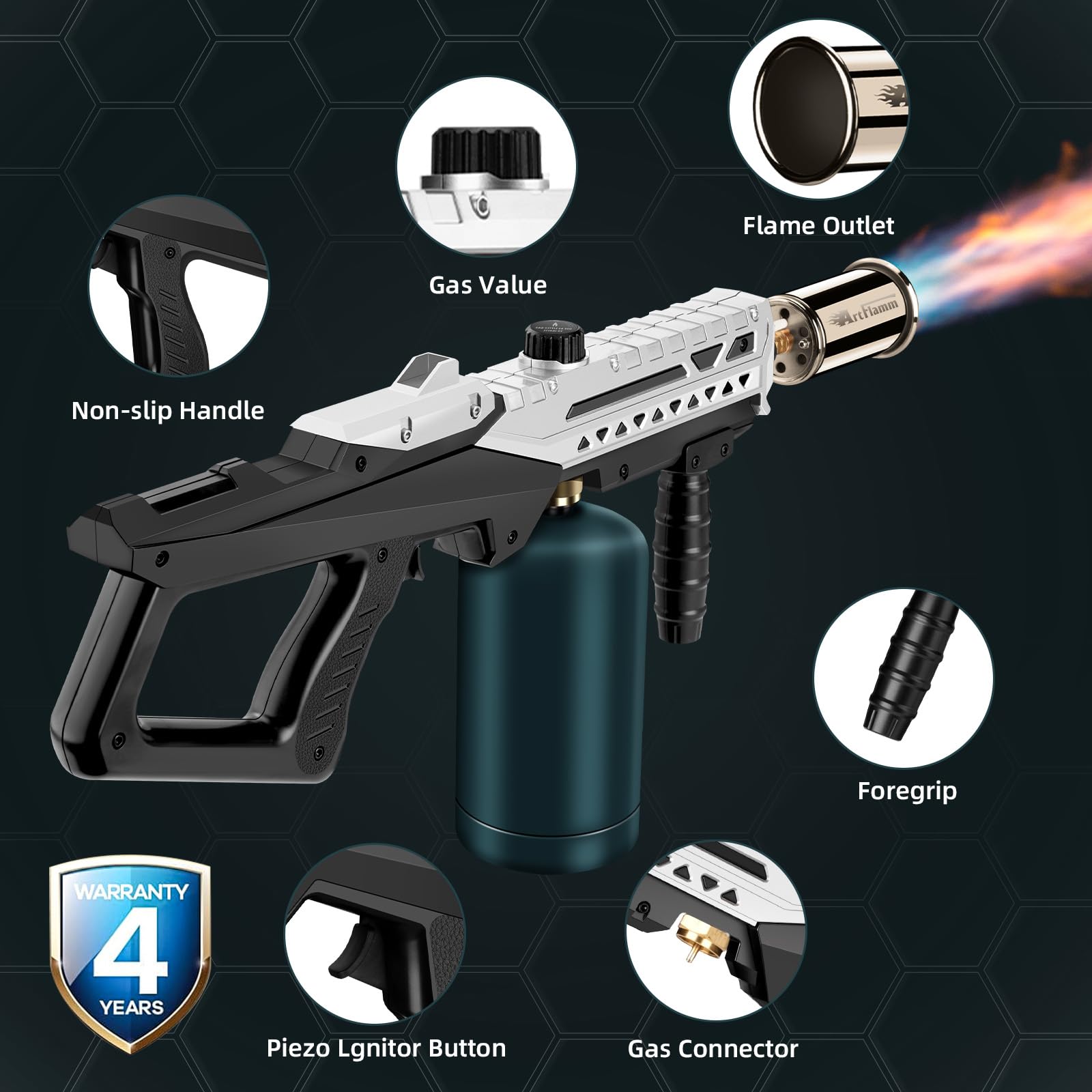ARTFLAMM Antorcha de propano – Potente antorcha para parrilla y cocina máx. 800.000 BTU – Linterna culinaria Sous Vide – Lanzallamas ajustable para hogueras, fogatas, madera de carbón vegetal (tanque