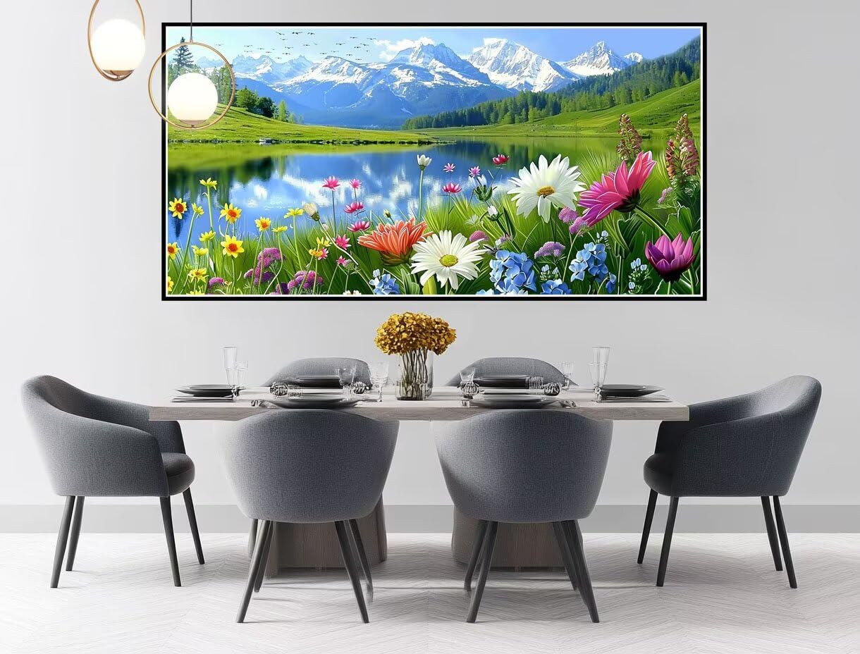 Pintar por Numeros Adultos Crisantemo, Montaña Pintar por Numeros DIY Painting by Numbers Kits, con Lienzo Sin Arrugas, Pinceles y Pintura Acrílica para Decoración Pared Hogar Sin Marco 50x100cm XD-19