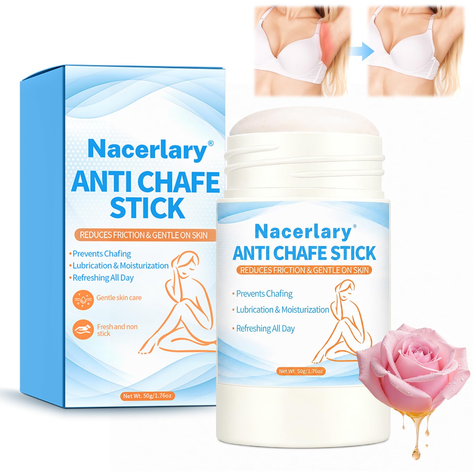 50g Anti-Wundreib-Stick,Reduziert Reibungen & Hautreizungen,Feuchtigkeitsspendend für Oberschenkel, Schultern & Füße,Sanfter Hautschutz für Sport & Alltag