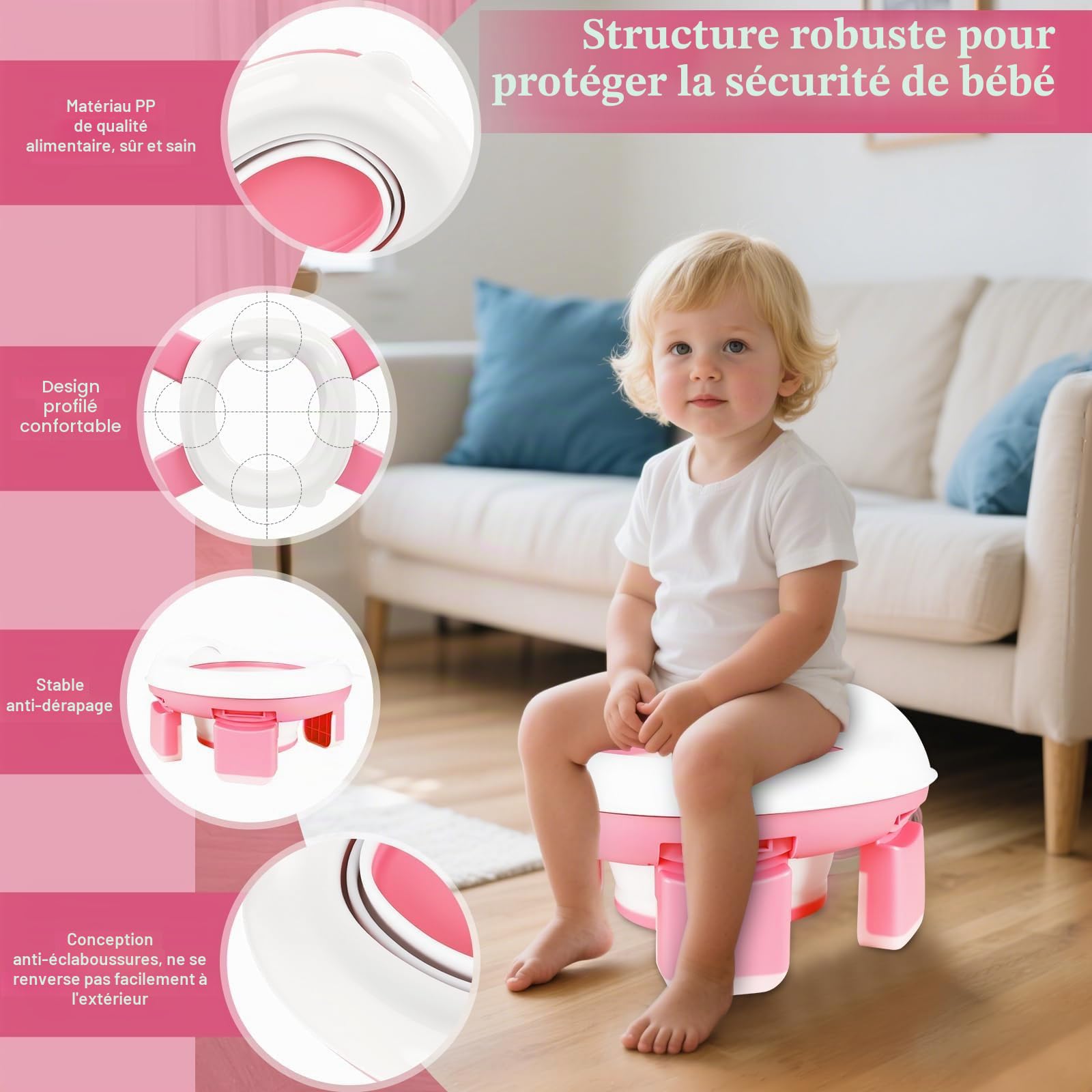Siège de toilette 3 en 1 - entraînement, déplacements, voyage - 20 sacs de propreté - portable, pliable, antidérapant