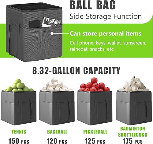 Miniatura 7 de Recogida de pelotas de tenis con ruedas - Cesta de pelotas de tenis plegable y ajustable en altura con bolsa de almacenamiento de pelotas y