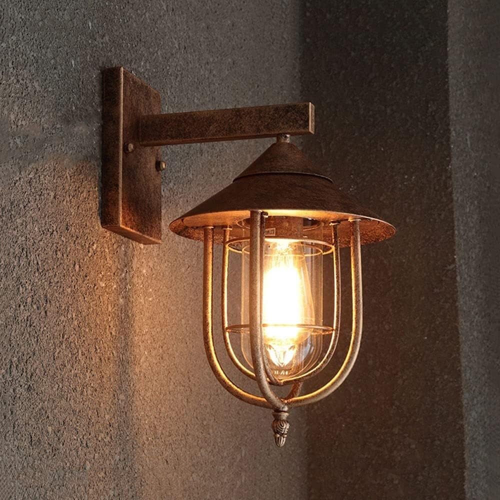 HYJAUSXB Wall Lamps Sconces Industrial Retro cage Mount Light IP65 Waterproof Outdoor Lantern Thick Iron Base Lamp for Exterior Decks Sconce Light(Noir)