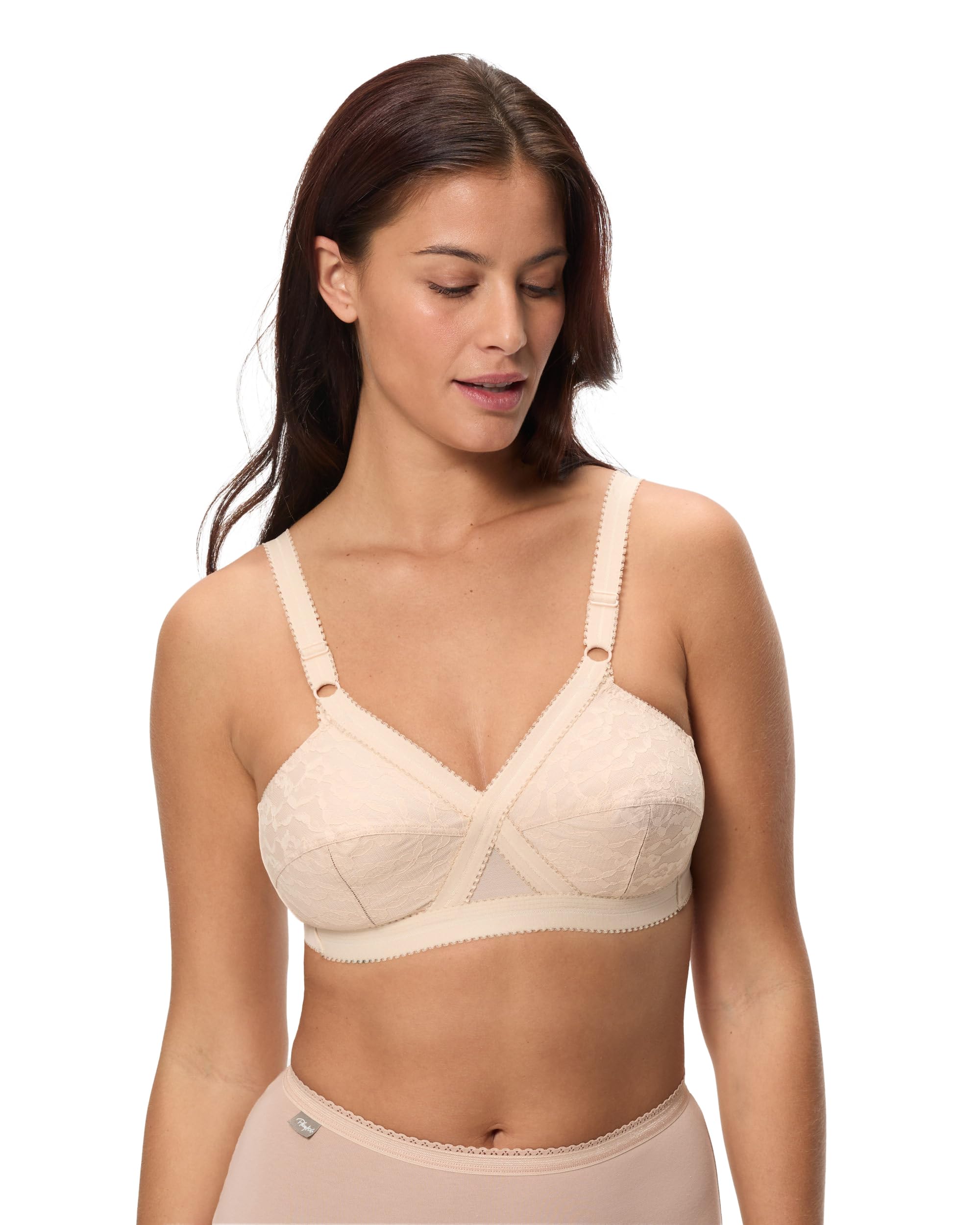 PLAYTEX Womens Cross Your Heart Non-Underwired Bra With Broderie Anglaise Beige Size US 42B FR 110B