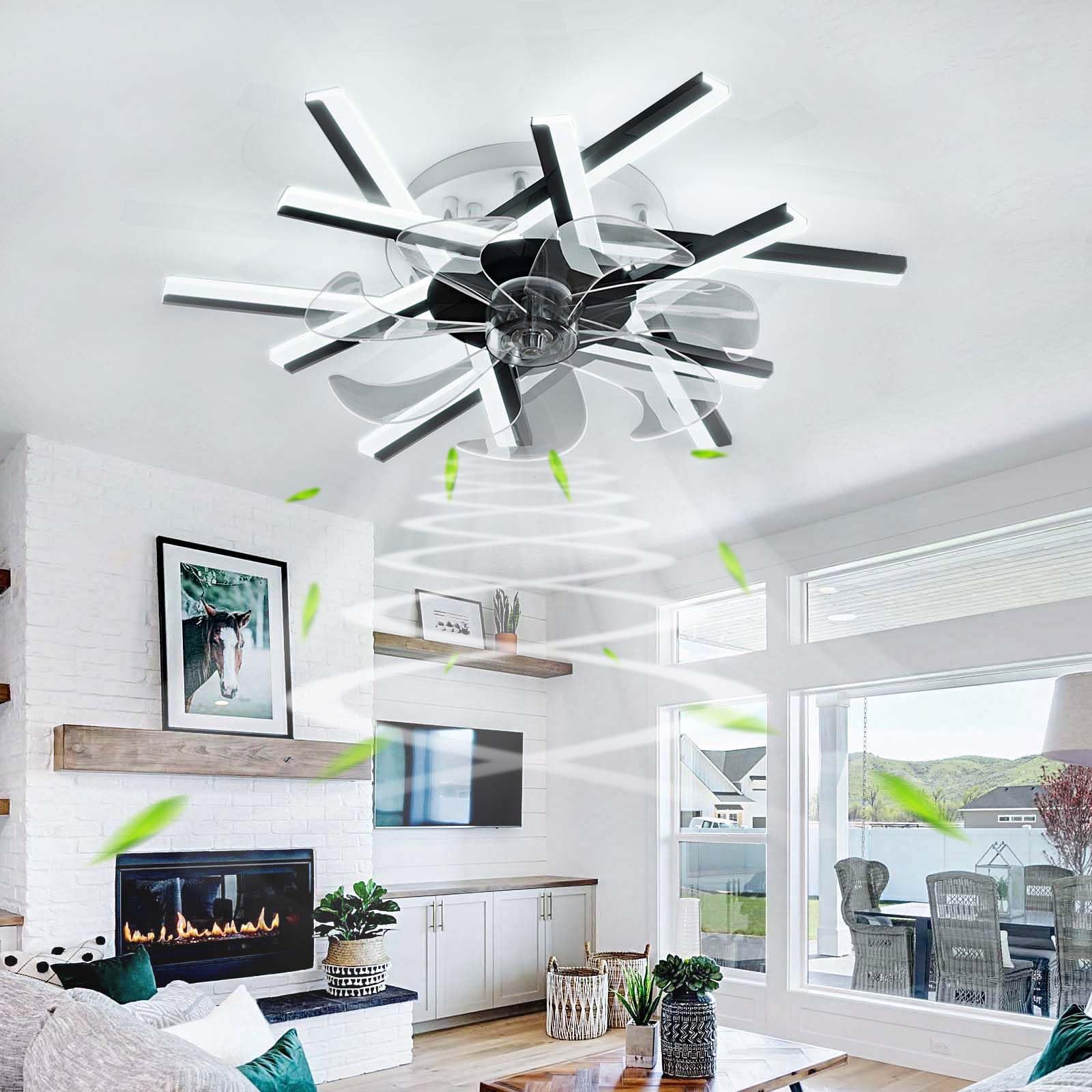 SXDMOUBK 6-Speed Black DC Ceiling Fan with Remote Control Dimmable & Reversible 24" Modern Ceiling Light Fixture for Living Room & Bedroom Quiet Operation Stylish Home Decor