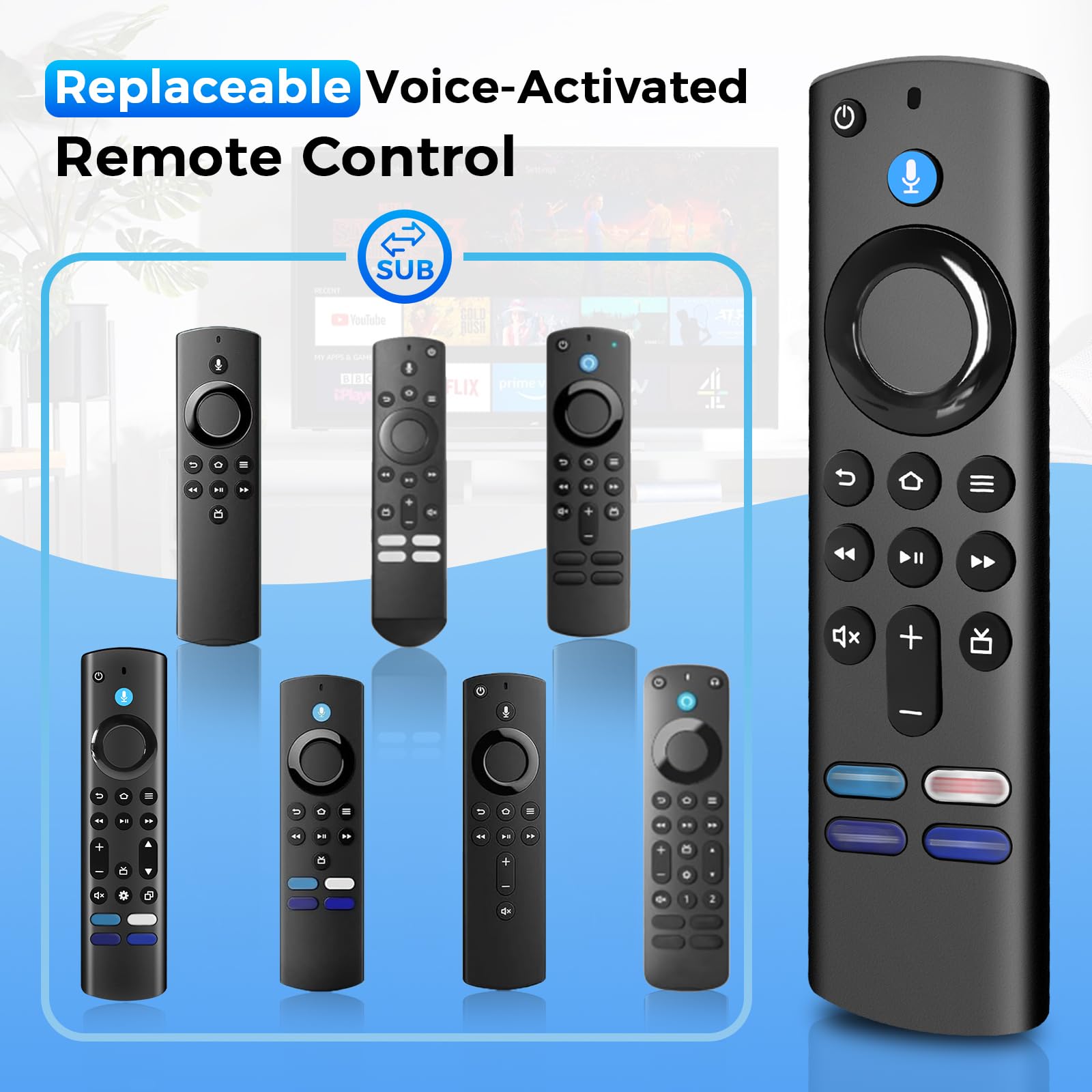 Télécommande Vocale de Remplacement 3e Génération Compatible avec Fire TV Stick 2/3 Gen 4K 4K Max Lite HD Fire TV Cube 2nd 3rd Gen Bluetooth 4 Touches Raccourcis