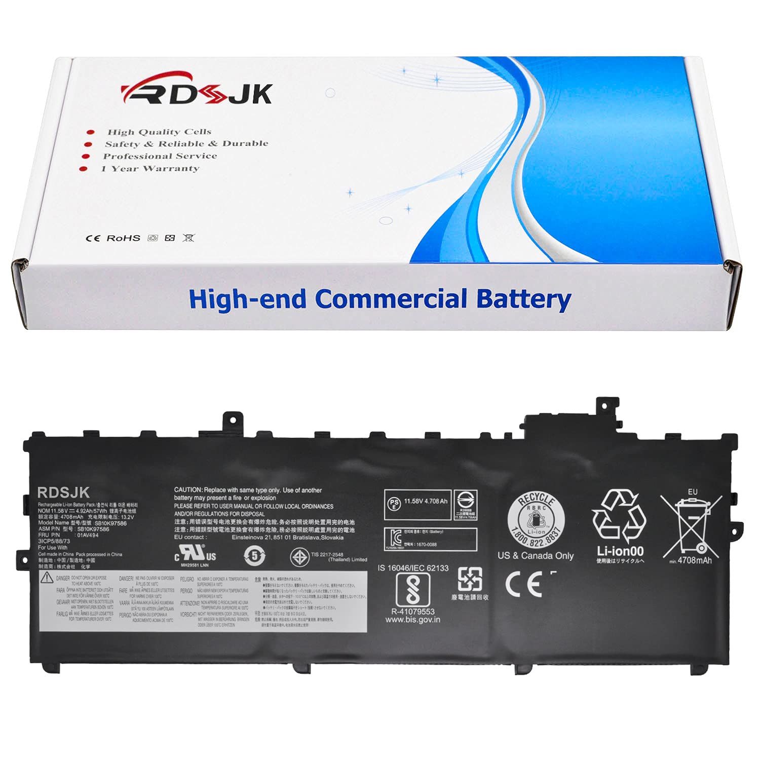 Vhbw Batteria Di Ricambio Per Lenovo ThinkPad S5 (S5-0200, 20B0000QCD, 20B0000RCD) - 4250mAh, 14,8V, Li-Ion, 62.9Wh - Sostituisce 45N1164, PXD3X2