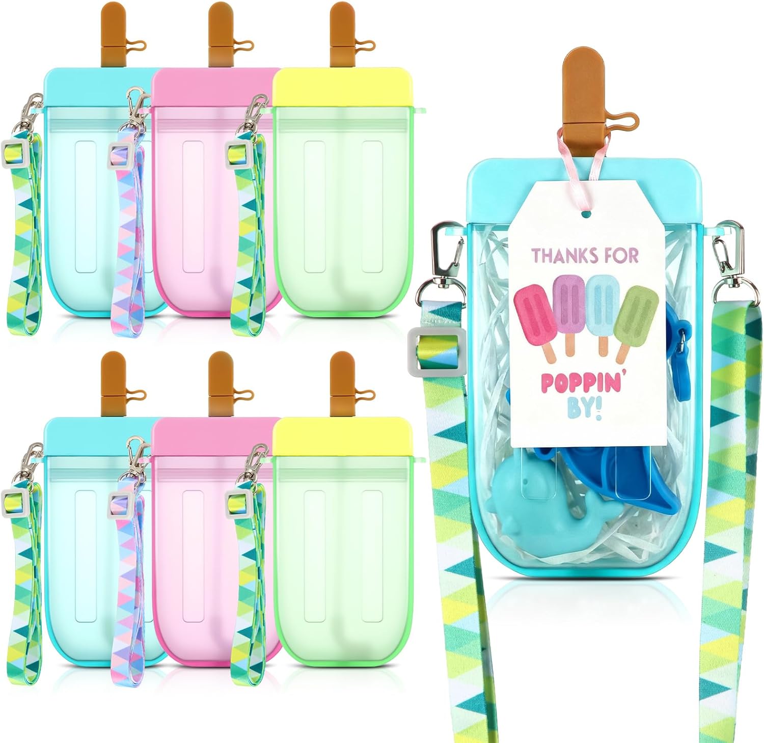 6 Sets End of Year Students Gift from Teacher Ice Cream Water Bottles with Straw Strap and Cards Summer Graduation Student Class Gifts for Classroom Summer Party