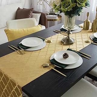 Joyfol Day Jacquard Gold Table Runner, Damask Dresser Scarf, Rectangular...