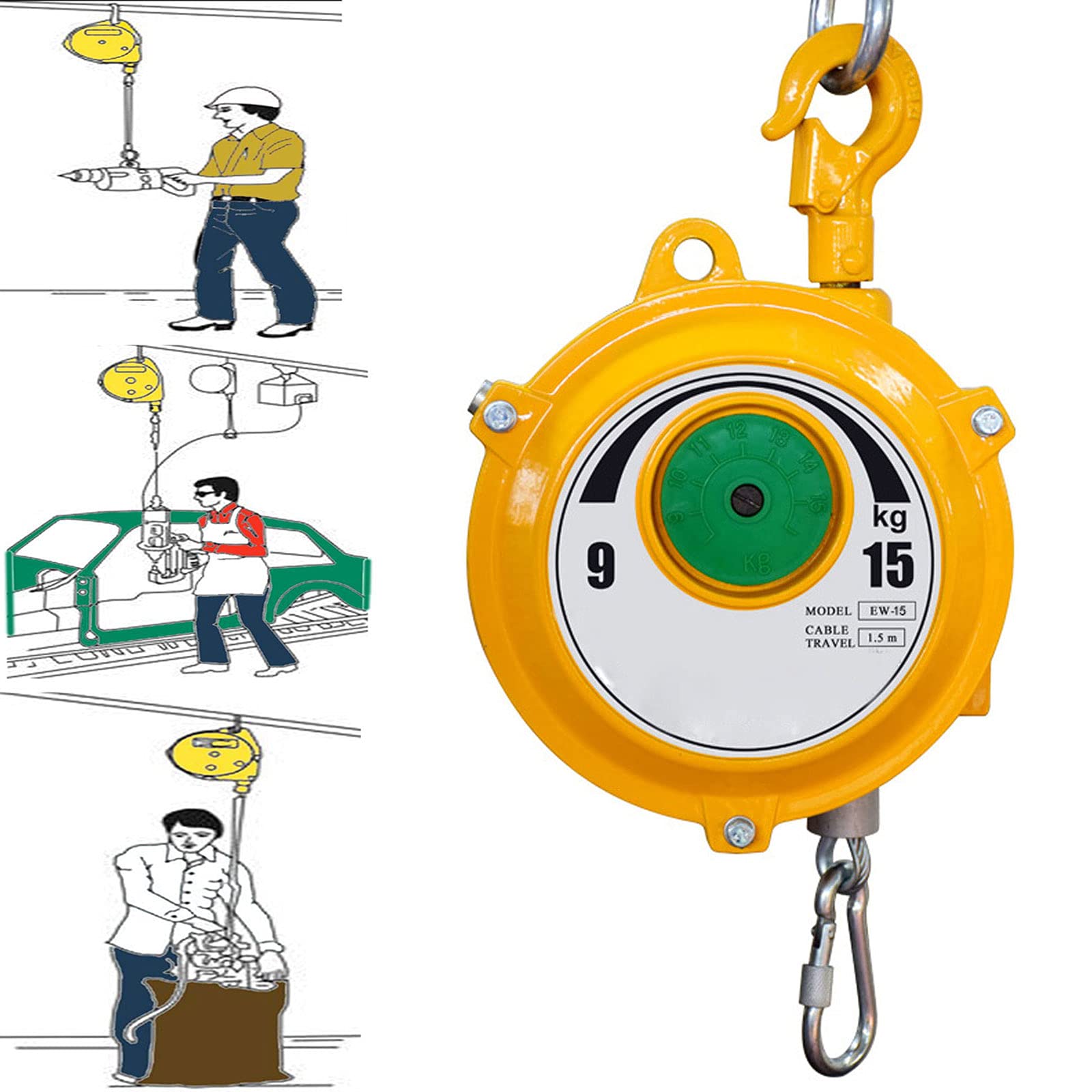 Bilanciere a Molla Retrattile Portautensile, Autobloccante Supporto Retrattile Spring Balancer per Fabbrica Catena Montaggio, Tensione Regolabile, Guscio in Acciaio, Lunga Durata