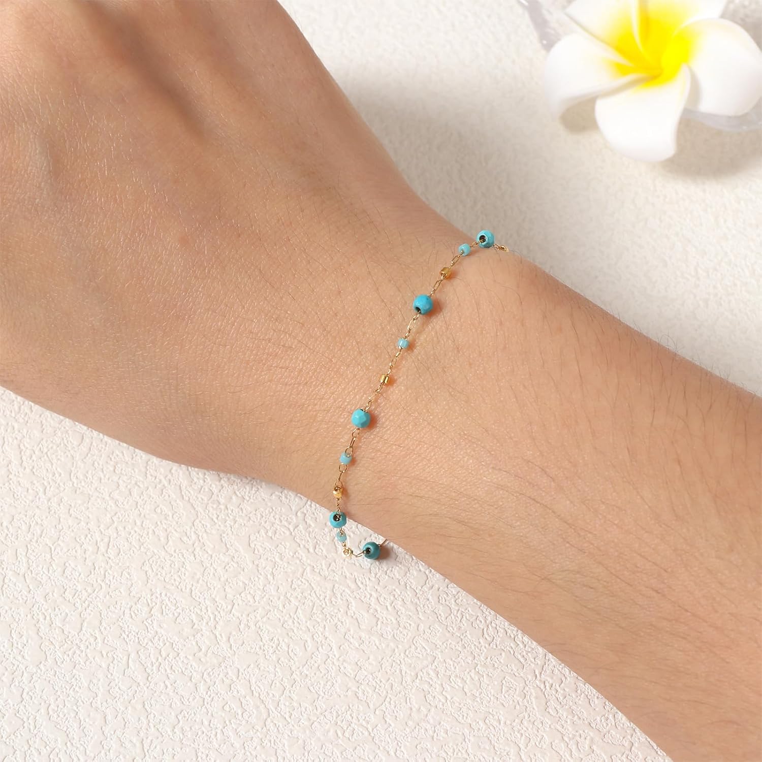 Natural Gemstone Beads Bracelets for Women 18k Gold Plated Handmade Lapis Lazuli Garnet Link Bracelet Turquoise Jewelry Valentine's Day Gift for Wife Mother Girlfriend - Image 5