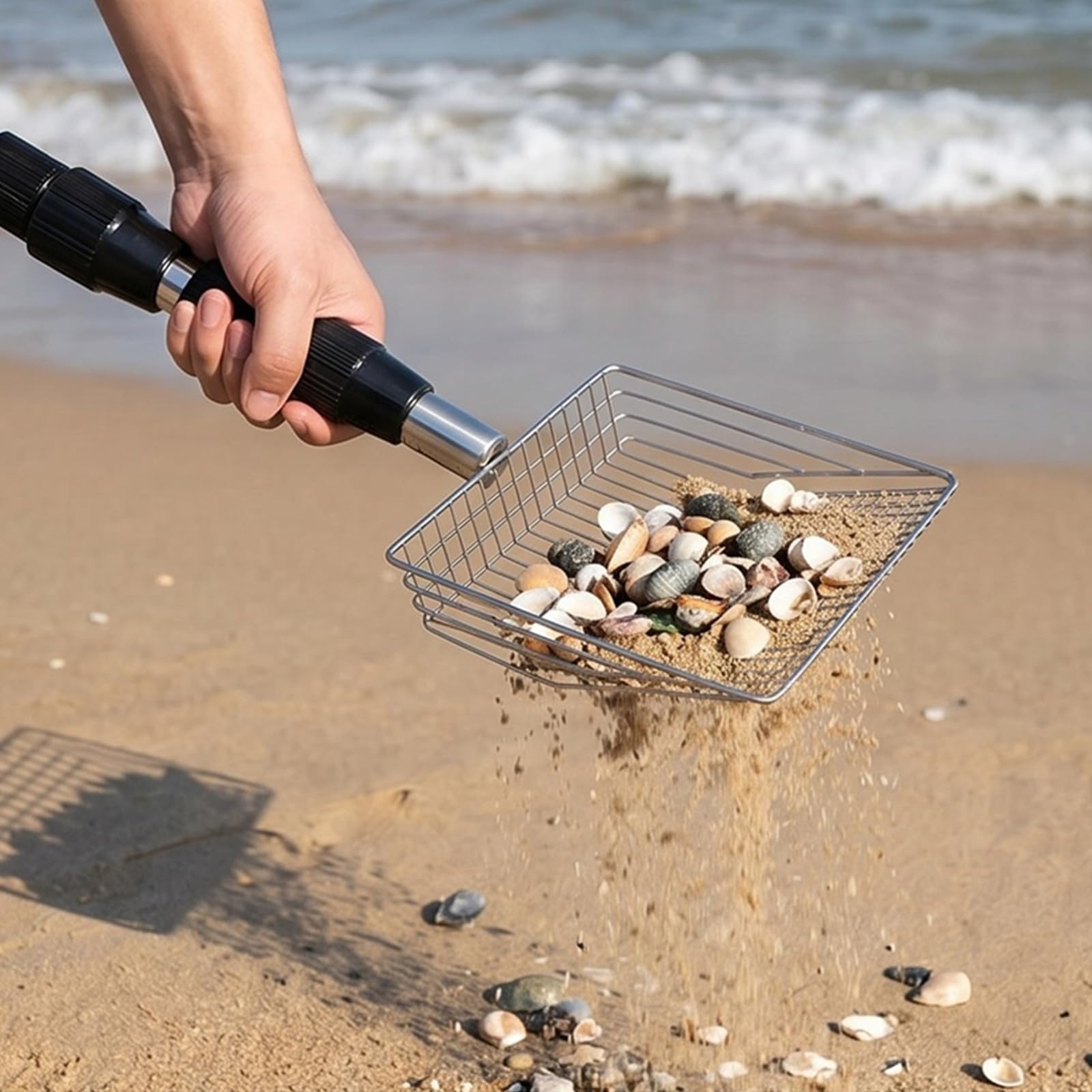 Tamiz de con Bolsas de Playa, tamiz de Dientes de Metal, Palas de, Pala para Recoger Conchas, Herramienta para Pala