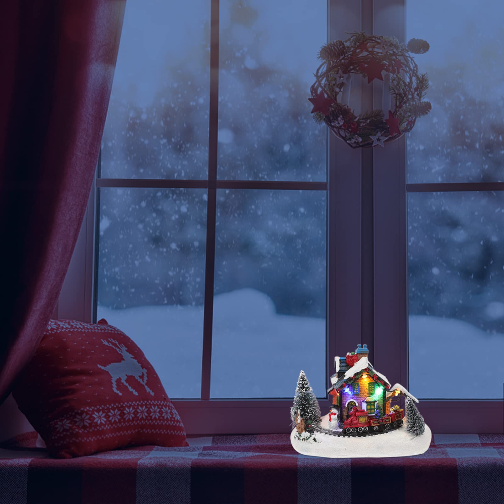 Yardenfun Delicate Light House Christmas Ornament Set Resin Luminous Craft Xmas Decorations Outdoor