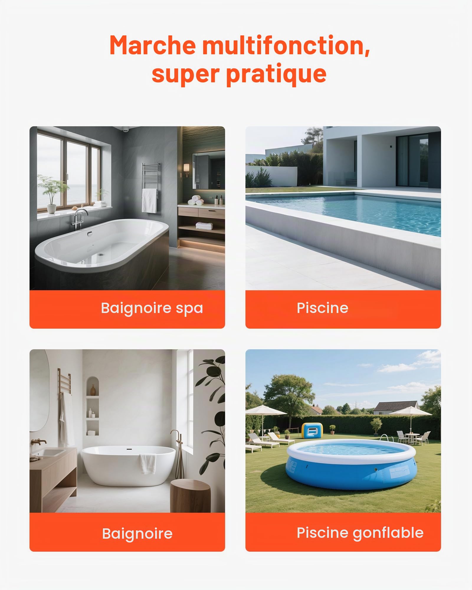 VEVOR Escalier de spa à 2 marches, marchepied de piscine gonflable robuste en PP 610 mm, capacité 145,15 kg, noir