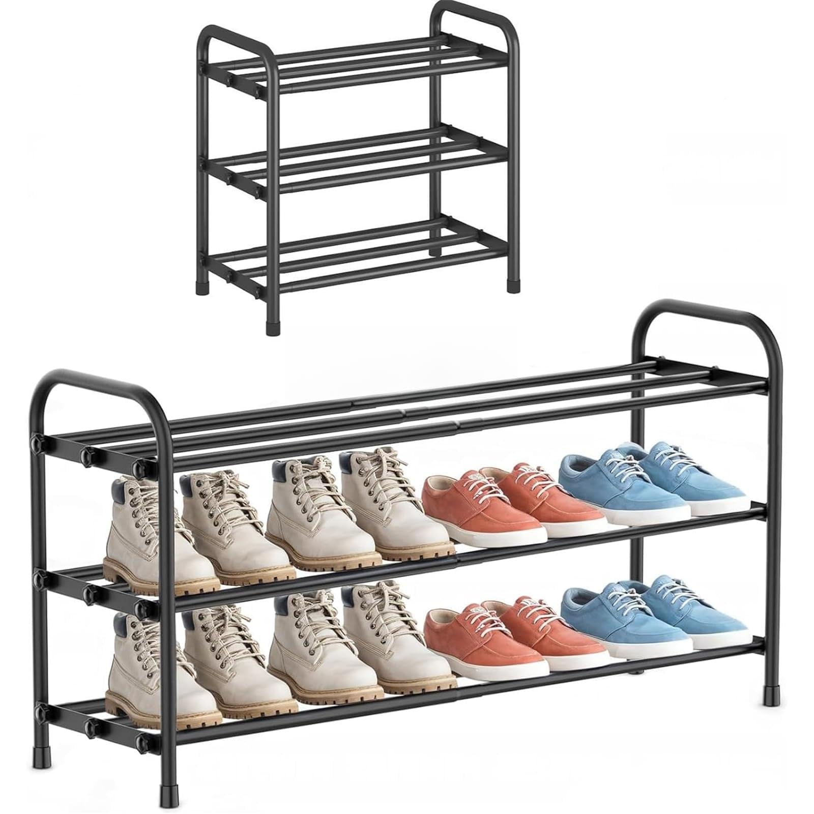 HZXYchen 3 Tier Expandable Shoe Rack | Adjustable Width 45-80cm | Narrow Metal Storage for for Small Narrow Space, Entryway, Closet, Wardrobe(Black) (3 Tier)