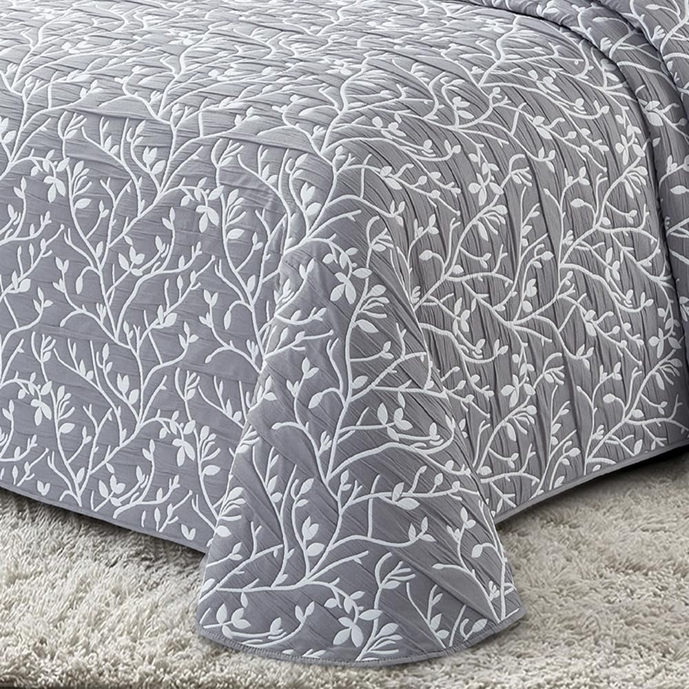 COTTON ARTean Colcha bouti Cama 200 Primavera - Verano - otoño Flory Gris - Reversible poliéster - Jacquard Extra Suave