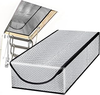 DGSL Attic Stairway Insulation Cover: Energy-Saving Zippered Tent for Pull-Down Stairs, 25x54x11in, R-15.5 Foil Bubble Insulator