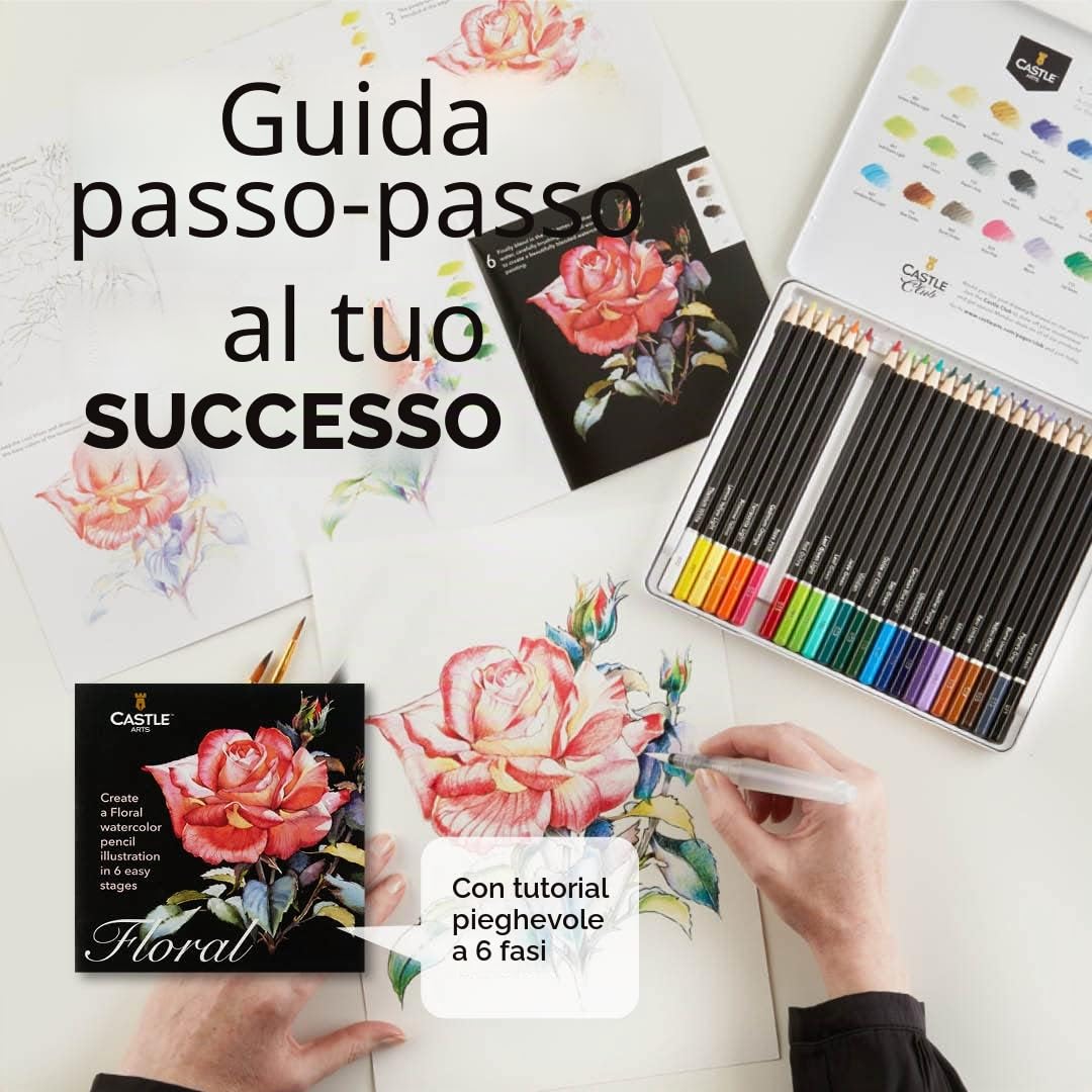 Castle Art Supplies Set di Matite Acquerellabili a Tema Botanico | 24 Vibranti Colori Selezionati | Disegna e Dipingi | Ideale per Artisti Adulti, Anche Idea Regalo | In Speciale Cofanetto di Latta