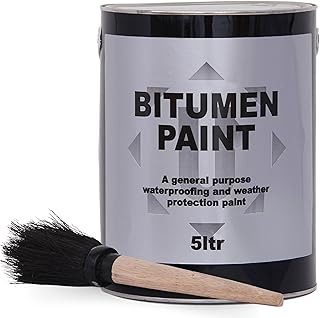 Universal Black Bitumen Paint 5L with Brush Included – Outdoor Solvent Based Protection, Bitumen Paint Waterproofing for Metal, Wood, Concrete – General Purpose Corrosion-Resistant Exterior Coating