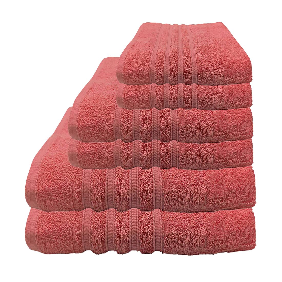 6 Unidades Toallas de Baño 100% Algodón (2u 30x50cm + 2u 50x100cm + 2u 100x150cm), Suaves y Ligeras, Toalla para Tocador, Ducha, Gimnasio, Pequeña, Mediana y Grande, (6, Salmon)