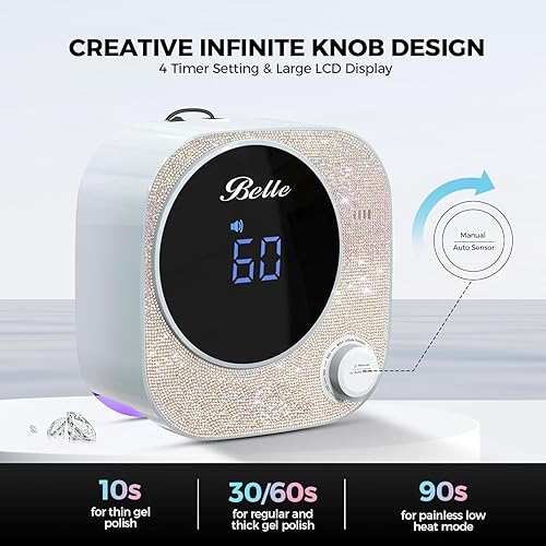 Miniatura 2 de Belle Lámpara de uñas LED UV, luz UV para uñas de gel, lámpara LED de uñas con 4 modos de temporizador, luz de uñas de gel, secadora de uñas de
