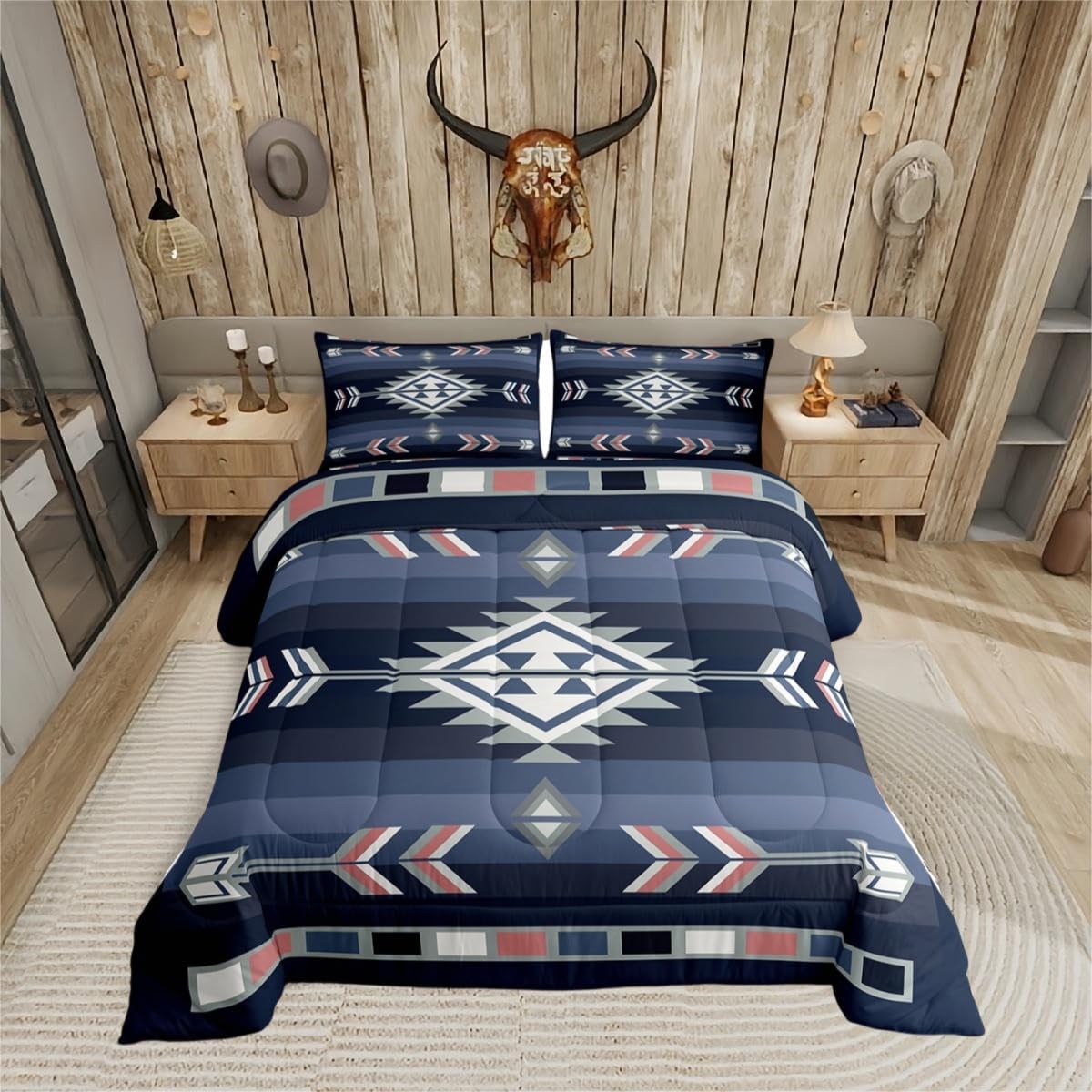 Erosebridal Southwestern Tribal Bedding Sets Queen American Native Western Comforter Set for Boys Teen Adults Men,Boho Aztec Quilt Comforter Rustic Farmhouse Bed Set Cabin Lodge Decor 2 Pillow Cases