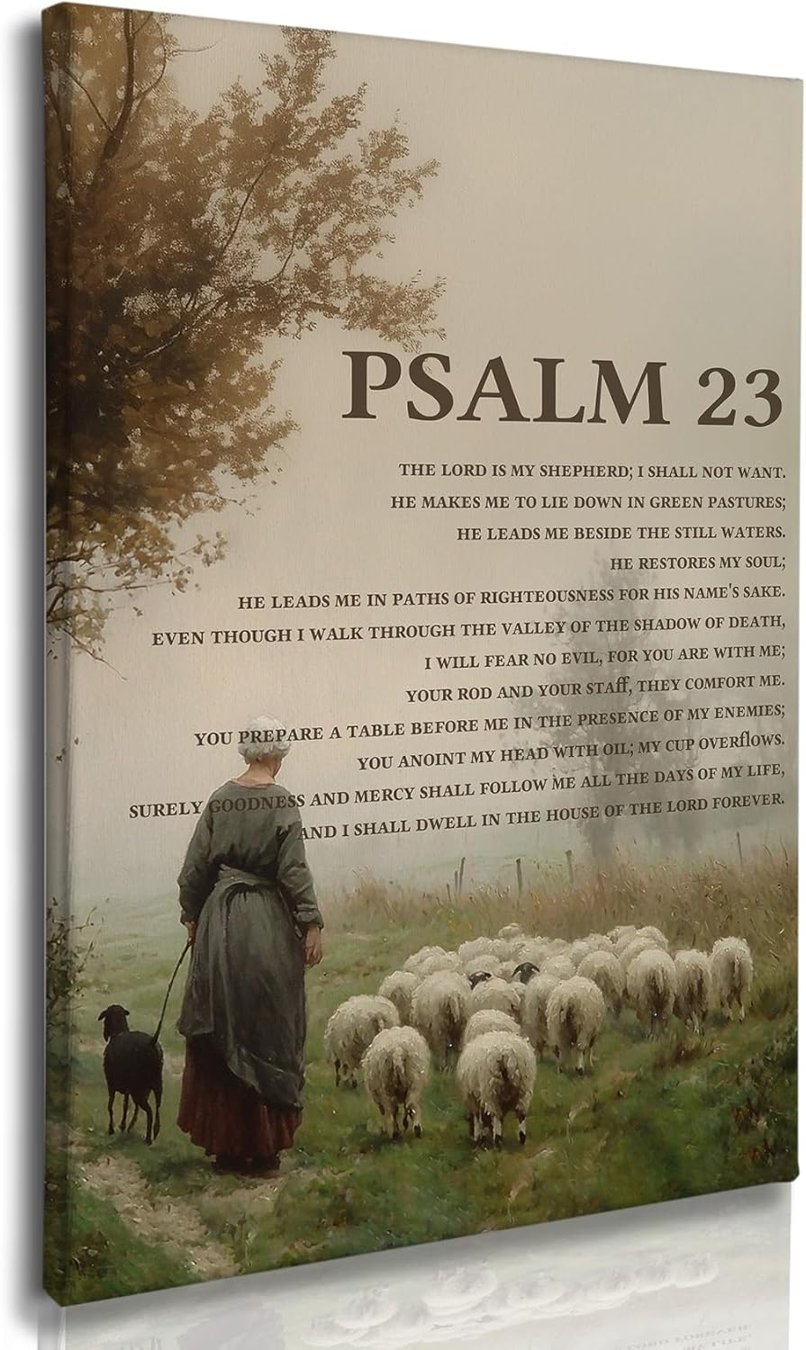 Nitelat Christian Framed Wall Art, Psalm 23 Bible Verses Canvas Wall Art Decor for Home Bedroom Living Room Church, Farmhouse Rustic Lamb Religious Scripture Canvas Pictures for Wall Decor, 11x14 Inch