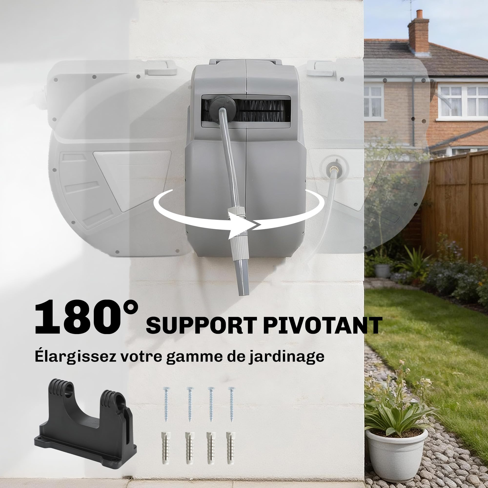 Outsunny Raccoglitore per tubo da parete 40+2 m Girevole 180° Grigio