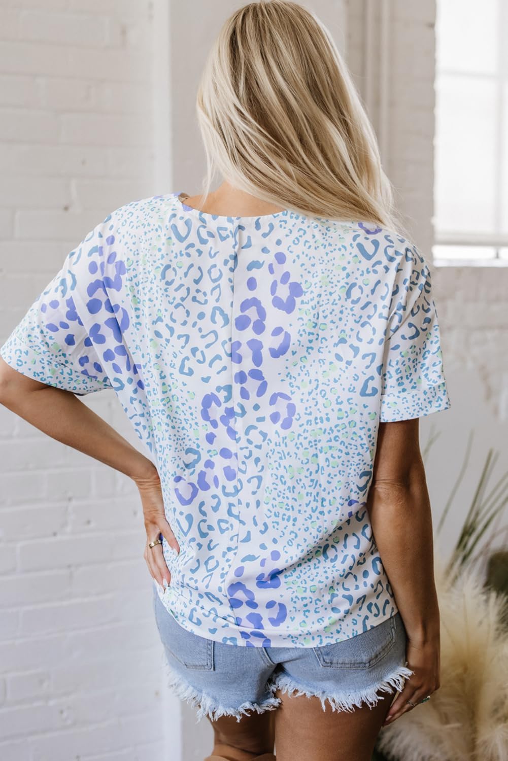 Womens Summer Tops V Neck Short Sleeve T Shirts Leopard Print Casual Loose Boho Blouses - Image 3