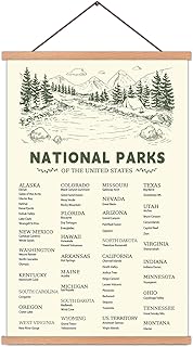 KAIRNE US National Park Checklist Poster,Park Posters for Travel Sign with Wooden Hanging Framed(28CMx46CM),Inspirational Rustic Decor,National Park Map Posters Gift for Hiker or National Park Lover