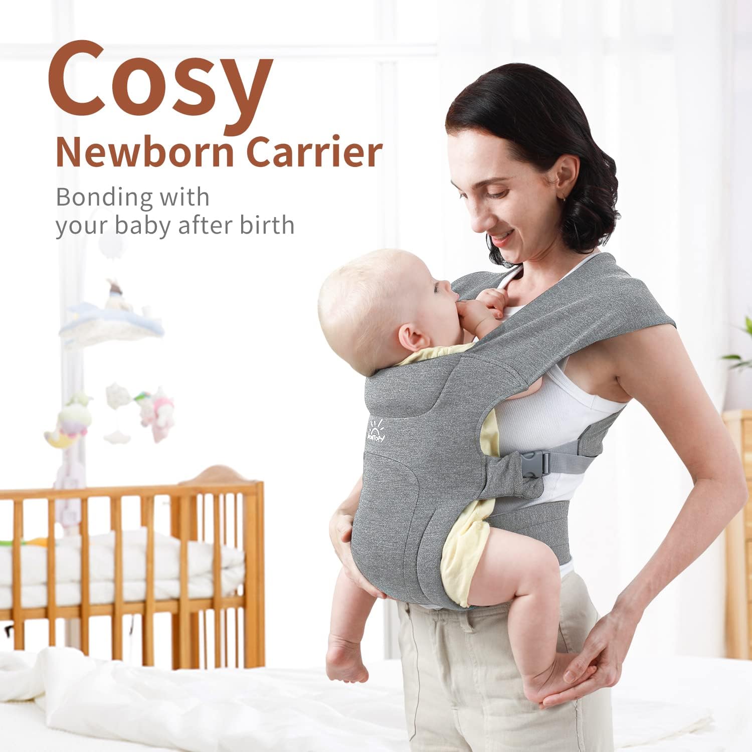 Babytrage für Neugeborene ab Geburt, MOMTORY Komfortabler Hüftsitz für Baby(3-12kg), Ergonomischer Tragetuch Neugeborenes bis Kleinkind mit Klettverschluss, Leicht Verstellbare Hüfttrage - Hellgrau