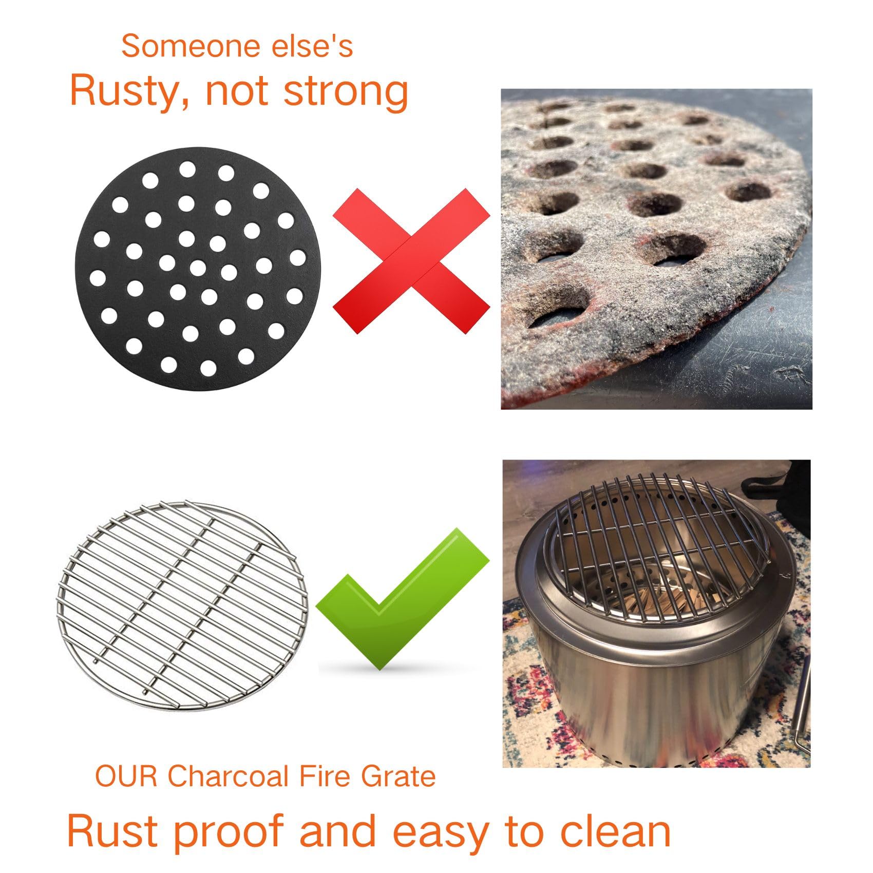 Onlyfire stainless steel High Heat Charcoal Fire grate per Kamado Joe Big Joe grill, 30,5 cm