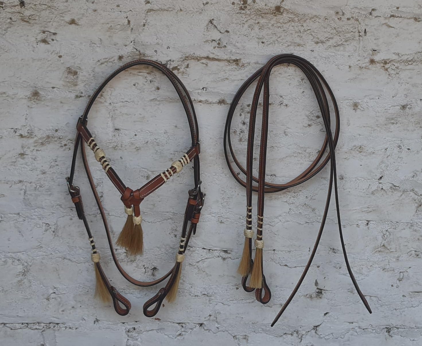 Brida de cuero Western Tack ajustable de cuero de grano completo para caballo, caballo, diadema anudada con riendas, 78 cuero crudo, marrón