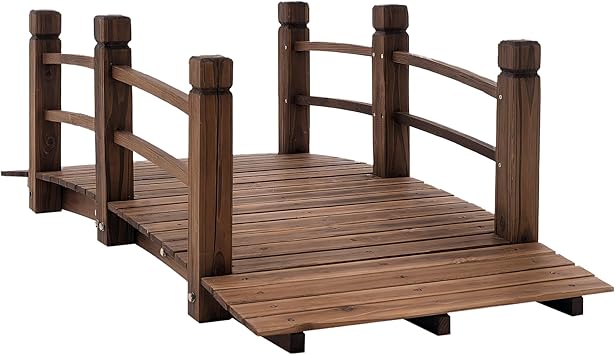 Outsunny Fir Wood Garden Bridge Arc Walkway with Side Railings for Backyards, Gardens, and Streams, Stained Wood, 60" x 26.5" x 19"