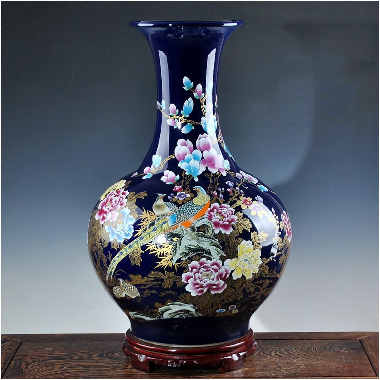 Vase Desktop Antique Porcelain Royalblue Desgin Big Floor Chinese Classical Decoration Large Ancient Palace Vases(Grey Wolf)
