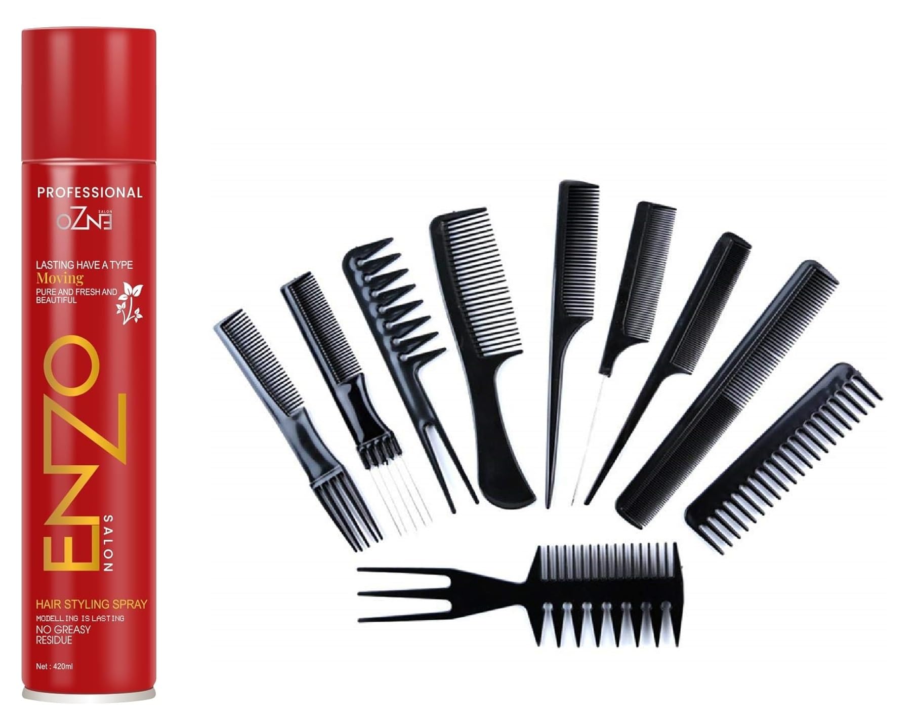 Buy ENZO Hair Styling Spray with 10 Piece Comb Set Strong Hold Non