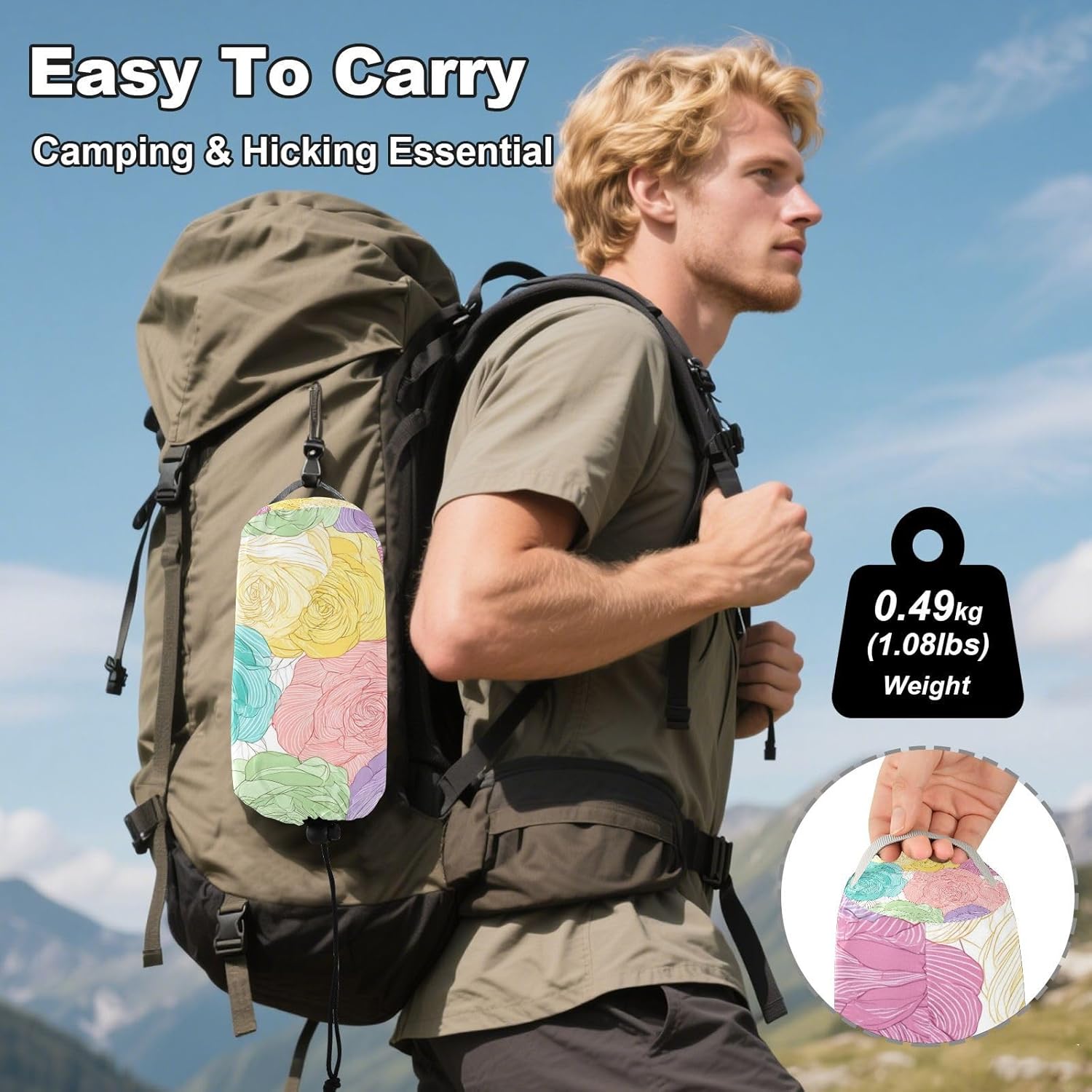 Camping Hammock Pastel Colored Roses Single Portable Hammocks 500 lb Upgraded Thickened with Tree Straps and Attached Carry Bag,Perfect for Outdoor,Indoor,Beach,Camping,Travel