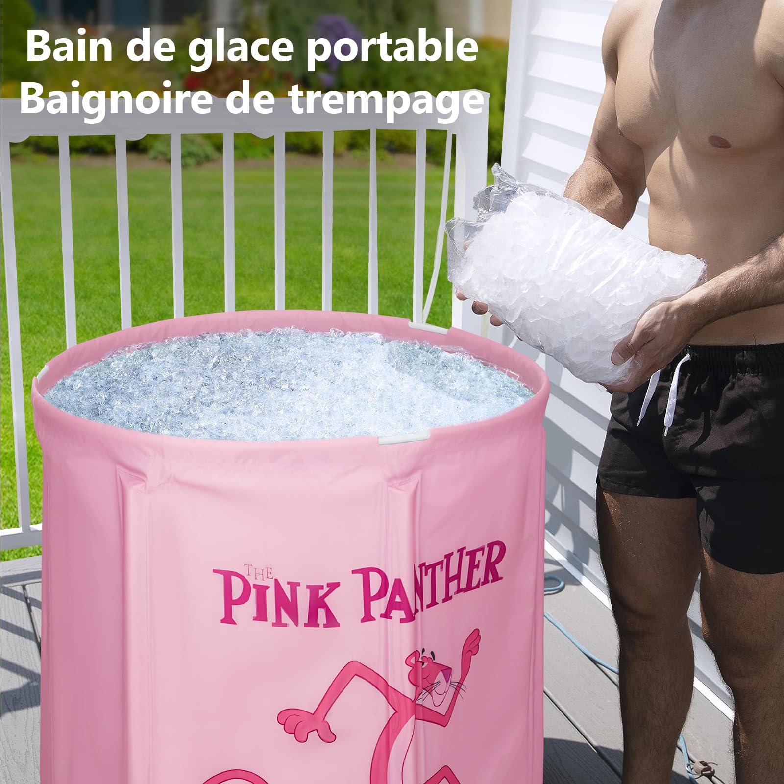 KingSaid Baignoire Pliable Adulte 70 x 65 cm Non Gonflable Baignoire Pliante en PVC pour Usage Domestique Spa pour Adultes sur Pied pour Salle de Bain (Rose flamant)